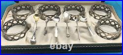 Set of 6 Webster Sterling Silver OPEN SALTS Orig Box with Glass Inserts + 6 Spoons