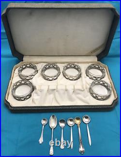 Set of 6 Webster Sterling Silver OPEN SALTS Orig Box with Glass Inserts + 6 Spoons