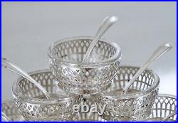 Set of 8 Sterling Silver Clear Crystal Salts with Spoons by Webster Co
