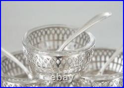 Set of 8 Sterling Silver Clear Crystal Salts with Spoons by Webster Co