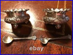 Set of Four (4) Antique Victorian Sterling Silver Salt Cellars & Original Spoons