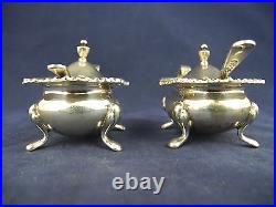 Sheffield Cooper Brothers & Sons Sterling Silver Condiment Mustard Pots Spoons