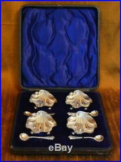Sheffield Sterling Silver 4 Salt Cellars & Spoons William Hutton & Sons Boxed