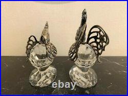 Silver 835 Figural Rooster and Hen Cut Lead Crystal Salt Cellars