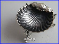 Silver Dolphin Footed Shell Salt Cellar With Silver Shell Spoon