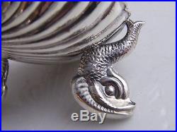 Silver Dolphin Footed Shell Salt Cellar With Silver Shell Spoon
