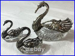 Silver & Glass Condiments Salts and Larger with Spoons Vintage