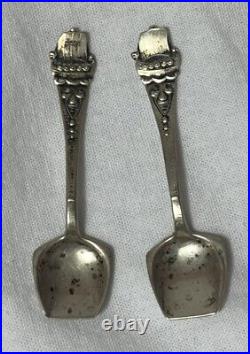 Silver & Glass Condiments Salts and Larger with Spoons Vintage