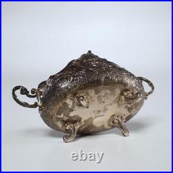 Silver Repousse Footed Handled Open Salt Cellar Possibly German Antique