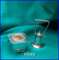 Silver Tea Kettle Salt Shaker with Sterling Silver Salt Cellar