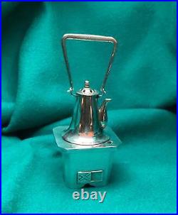 Silver Tea Kettle Salt Shaker with Sterling Silver Salt Cellar