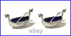 Silver salt cellars with cobalt inserts and spoons, 2 pcs. Norway
