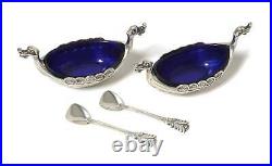 Silver salt cellars with cobalt inserts and spoons, 2 pcs. Norway