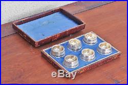 Six American Coin Silver Salt Cellars, Set of 6 in Original Case, Marked Coin