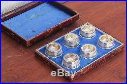 Six American Coin Silver Salt Cellars, Set of 6 in Original Case, Marked Coin