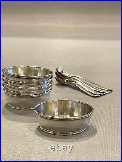 Six Vintage Sterling Silver Salt Cellars with Spoons