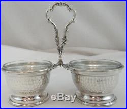 Sterling 925 Double Salt Cellar With Handel NEW With A Hammered Modern Style 95G