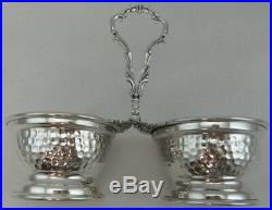 Sterling 925 Double Salt Cellar With Handel NEW With A Hammered Modern Style 95G