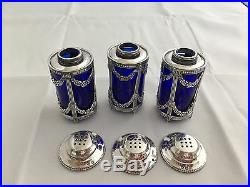 Sterling Cobalt Blue Glass Salt Shaker Floral Swag Spain 5 Pt Star+Signature! #2