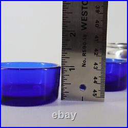 Sterling Open Salt Cellars Lion Heads Paw Feet Cobalt Glass Inserts 2-1/2 110g