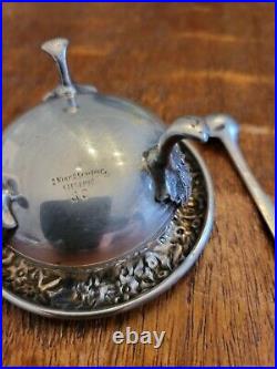 Sterling S Kirk And Son Antique Floral Salt Cellar With Silver Spoon And Glass