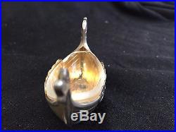 Sterling Signed Norway Viking Ship Salt Cellar 925 With Glass Insert & Spoon