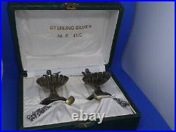 Sterling Silver 925 Cherubs on Shell Salt Cellar Set with Cherub Spoons in Box
