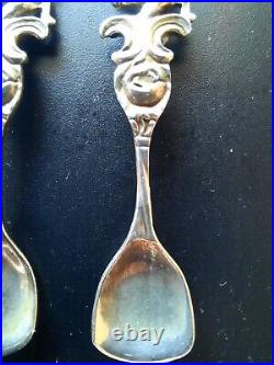 Sterling Silver 925 Swan Salt Cellars on Cobalt Blue Glass with925 Cherub Spoons