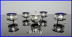 Sterling Silver Cellars Salt And Mustard Pot, Blue Cobalt Glass British Hallmark