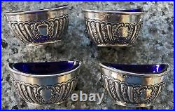 Sterling Silver & Cobalt Glass Open Salts-Set of 4-Thomas Hayes 1878 Birmingham