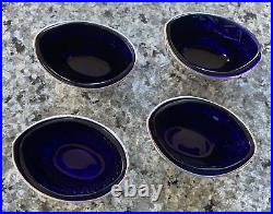 Sterling Silver & Cobalt Glass Open Salts-Set of 4-Thomas Hayes 1878 Birmingham