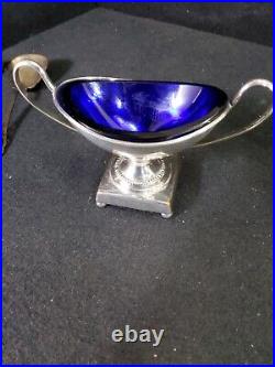 Sterling Silver Cobalt lined Master Salts and Cellars & Spoon Hallmarked Estate