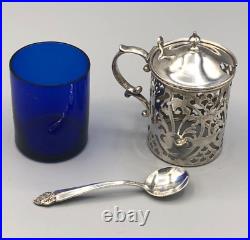 Sterling Silver Condiment Jar with Cobalt glass Liner 3.5
