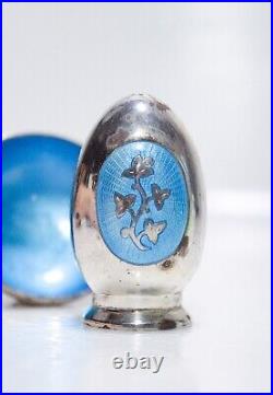 Sterling Silver Denmark MEKA Guilloche Blue Enamel Shaker & Cellar Set