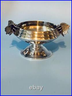 Sterling Silver Figural Salt Cellar with Pedestal Foot and Butterfly Handles