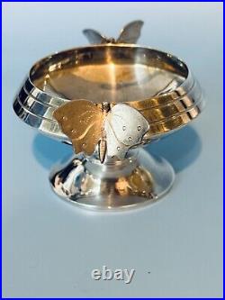 Sterling Silver Figural Salt Cellar with Pedestal Foot and Butterfly Handles