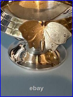 Sterling Silver Figural Salt Cellar with Pedestal Foot and Butterfly Handles