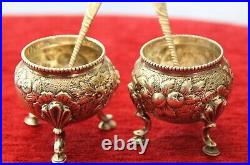 Sterling Silver Hand chased salts(2) Kirk and Sons With Gorham spoons-1900's