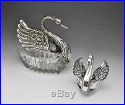 Sterling Silver Hinged Swans Salt Cellar Figural Mother & Child