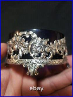 Sterling Silver Master Salt Cellar Cobalt Blue Liner Black Starr & Frost Floral