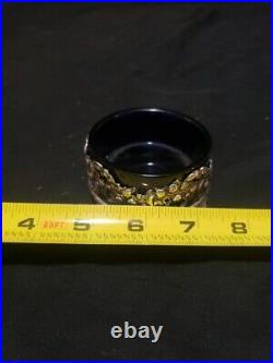 Sterling Silver Master Salt Cellar Cobalt Blue Liner Black Starr & Frost Floral