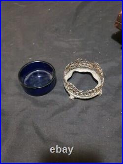 Sterling Silver Master Salt Cellar Cobalt Blue Liner Black Starr & Frost Floral