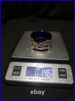 Sterling Silver Master Salt Cellar Cobalt Blue Liner Black Starr & Frost Floral