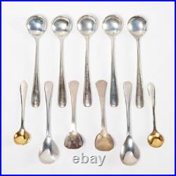 Sterling Silver Mixed Lot Vintage Salt Cellar Gold Plate Spoons 11pc Lot