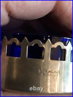 Sterling Silver Open Salt Cellars with Cobalt Glass Liner Inserts