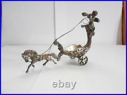 Sterling Silver Salt Cellar Open Antique Spain Winged Cherub Chariot Horse