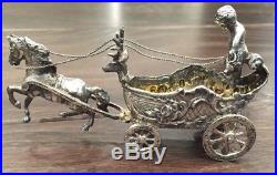 Sterling Silver Salt cellar Cherub horse drawn carriage, wheels move 1867-1904