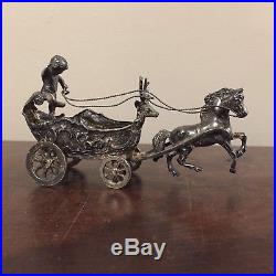 Sterling Silver Salt cellar Cherub horse drawn carriage, wheels move 1867-1904