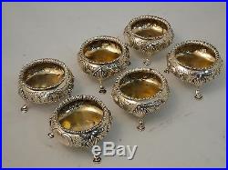 Sterling Silver Salts Set Of 6 Chased And Engraved, Fully Marked London 1858