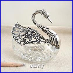 Sterling Silver Swan Candy Dish Salt Bowl Articulated Wings Crystal ALBO Germany